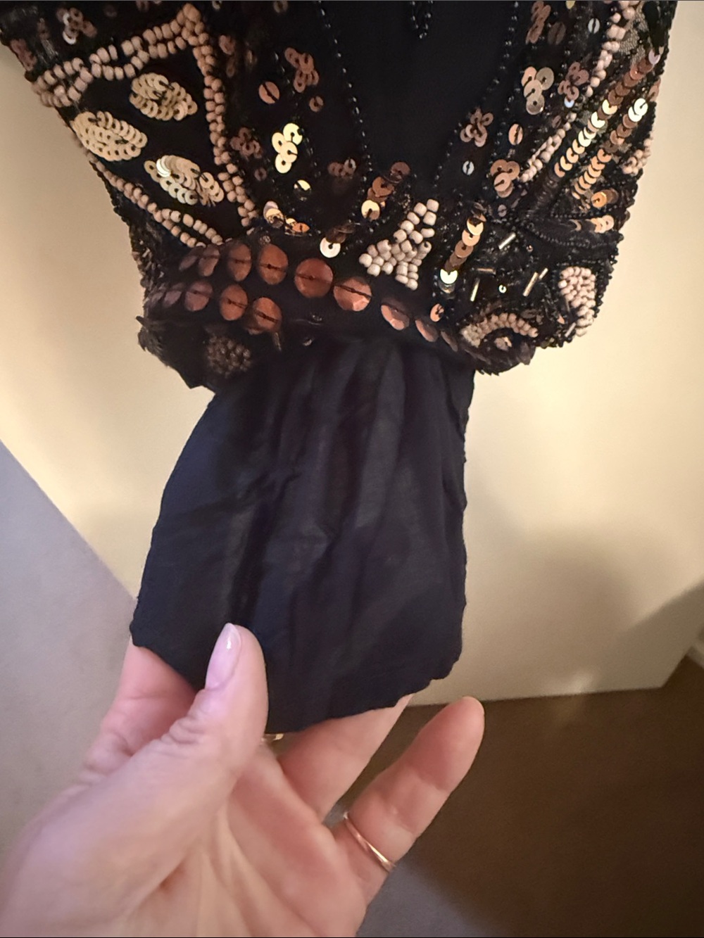 Black Sequin Beaded Long Sleeve Cocktail Dress - Picture 5 of 5
